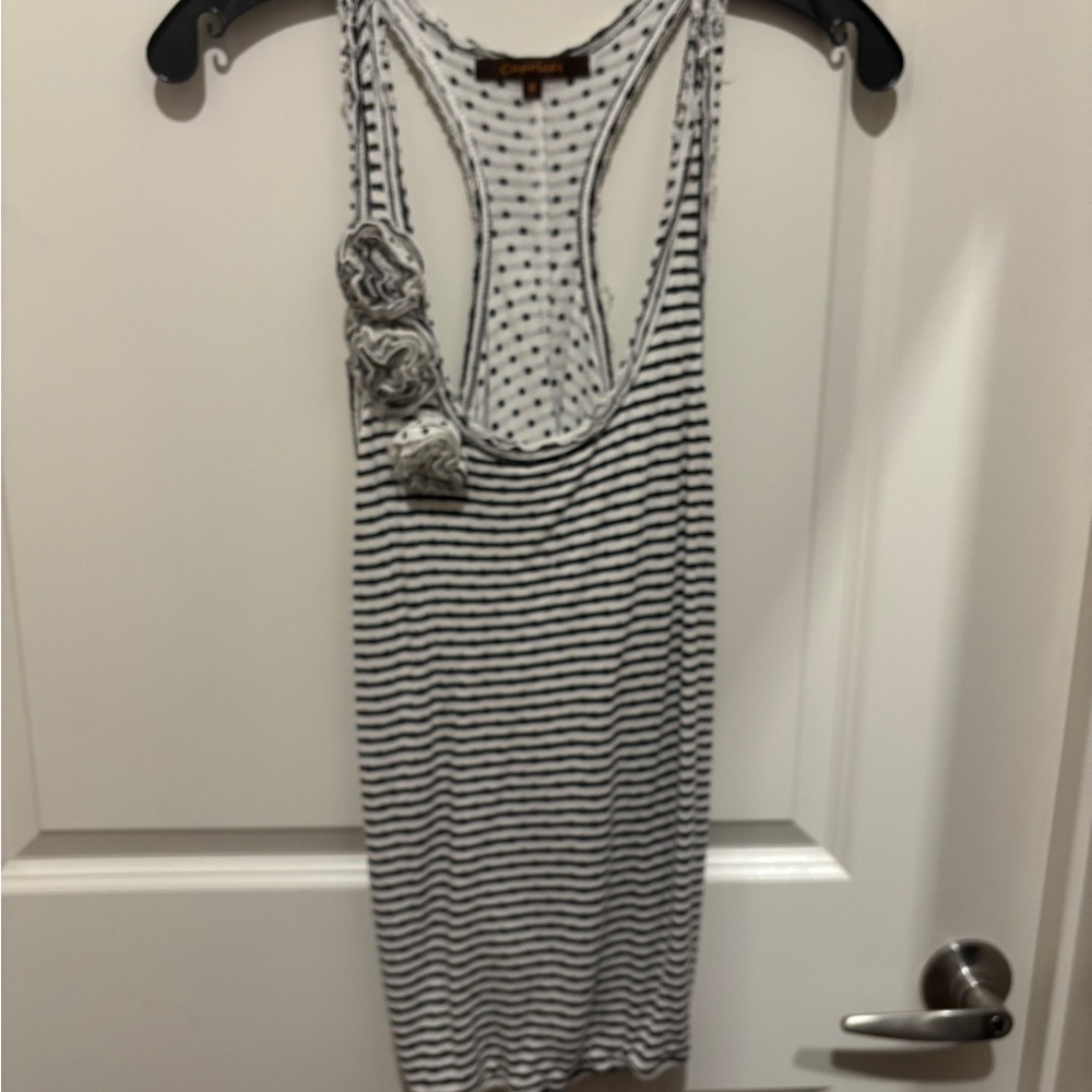 Striped Sleeveless Top with Floral Accents